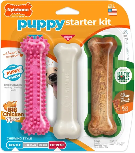 Vista 19 de Nylabone Puppy Chew - Hueso de perro con textura azul para dentición