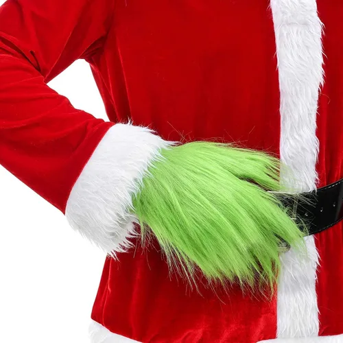 Vista 5 de WPOZD Guantes de felpa verde de Navidad, guantes verdes accesorios de juego de rol