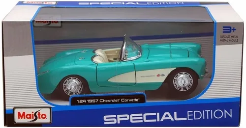 Vista 5 de Maisto 1957 Chevy Corvette Convertible, Turquesa Edición Especial 31275-1/24 Escala Diecast Modelo Modelo de Juguete