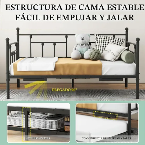 Vista 8 de HOMERECOMMEND Sofá cama doble con soporte de listones de acero nido estándar, negro