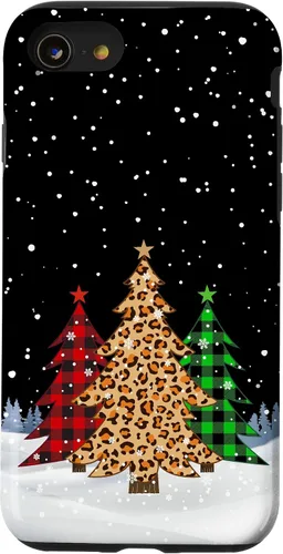 Vista 18 de iPhone 16 Árboles de Navidad con estampado de leopardo y cuadros
