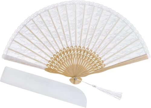 Vista 9 de choyaxo - Abanico de mano de encaje chino plegable de bambú y seda para mujeres, para decoración de bodas, bailes y fiestas, negro