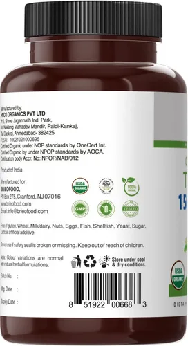 Vista 5 de Brieofood Tulsi Orgánico (albahaca sagrada) 1500 mg, 45 porciones, vegetariano, sin gluten, 90 tabletas vegetarianas (paquete de 2)