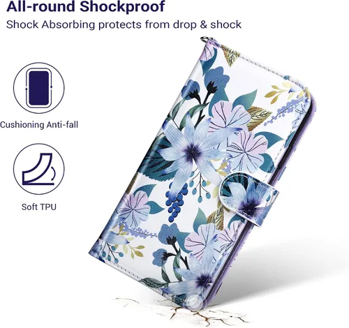 Vista 5 de ULAK Funda compatible con iPhone XR tipo cartera para mujer, de piel sintética de alta calidad, con tarjeteros, función atril, funda protectora a