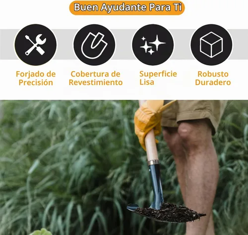 Vista 8 de Pala para excavar, pala de jardín resistente con mango en D, mango de madera de punta redonda de 41 pulgadas, ideal para jardinería, paisajismo