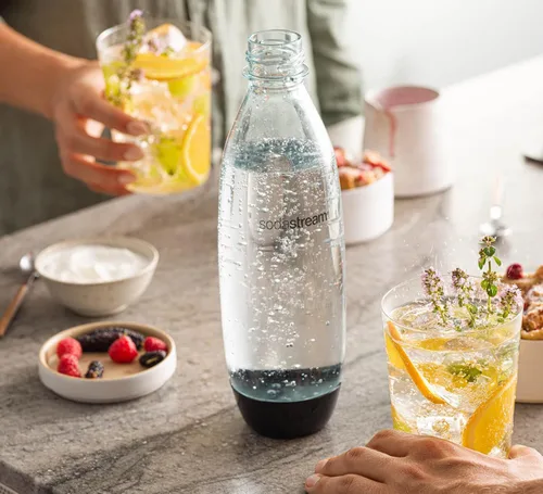 Vista 3 de SodaStream - Paquete doble de botellas delgadas de 1 litro aptas para lavavajillas (color negro)