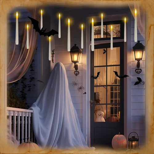 Vista 6 de Homemory 10 velas flotantes con control remoto de varita, velas colgantes mágicas con temporizador, luz cálida parpadeante para decoraciones