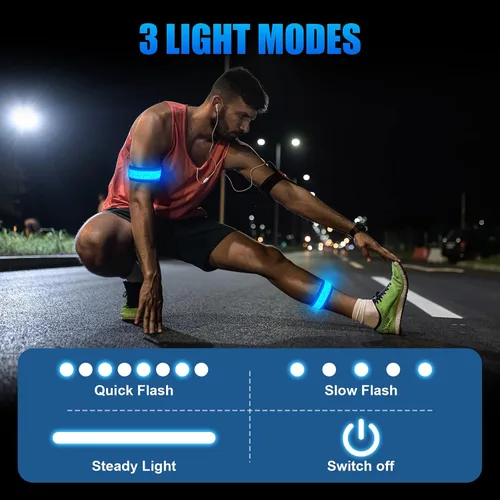 Vista 5 de Aucuu Brazalete LED Recargable (Paquete de 2), Equipo Reflectante de Alta Visibilidad para Correr, Luces para Corredores, Brazaletes Luminosos