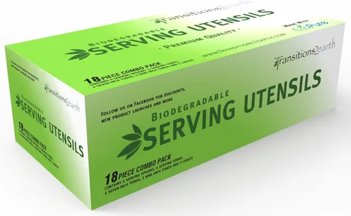Vista 2 de Transitions2earth EcoPure - Utensilios biodegradables para servir económicos, 18 unidades, aptos para el medio ambiente, sin BPA, resistentes