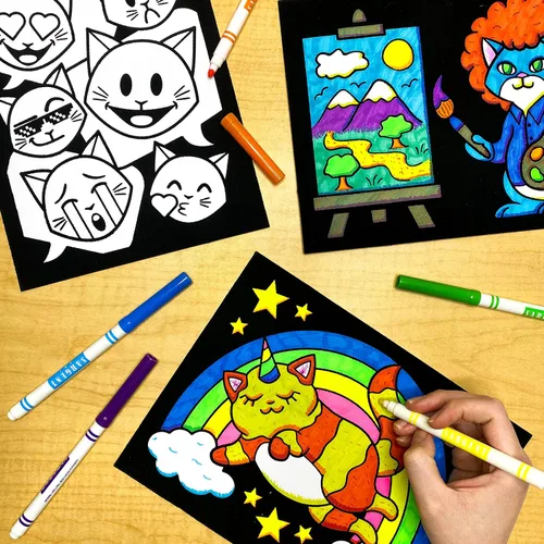 Vista 3 de Paquete de 18 pósteres peludos para colorear (edición Silly Kitties), artes y manualidades para niños, niños pequeños, niñas, niños y adultos, ideal