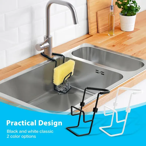 Vista 6 de Soporte de esponja para fregadero - Bandeja de ducha para grifo - Organizador de metal para cocina y baño, fijación alrededor del grifo