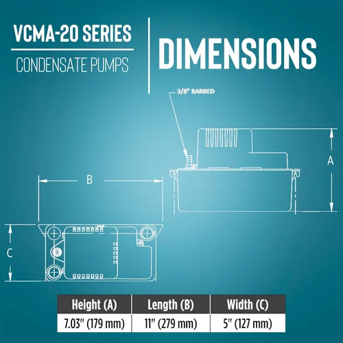 Vista 2 de Little Giant VCMA-20ULST - Bomba automática de eliminación de condensado de 115 voltios, 80 GPH, 1/30 HP para sistemas