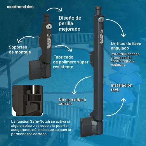 Vista 5 de Weatherables Trident - Pestillo para puerta de seguridad infantil de 10 pulgadas – Pestillo de puerta de polímero de nailon resistente con cerradura