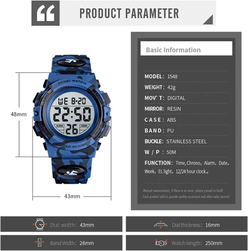 Vista 3 de FIZILI Reloj digital deportivo impermeable para niños, reloj despertador de 1224 H, cronómetro, calendario de 3 a 15 años, reloj de pulsera