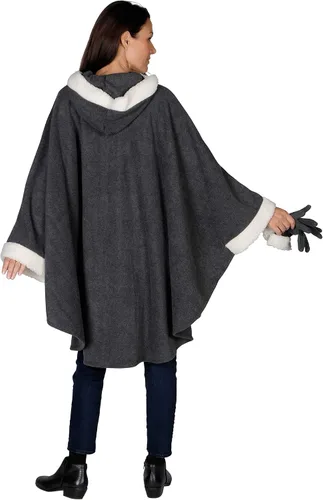 Vista 5 de Le Moda Capa con capucha para mujer con guantes a juego, colección de invierno, talla única