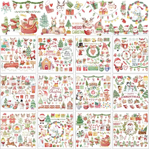 Vista 19 de BBTO 12 hojas de transferencia de Navidad para manualidades y muebles, calcomanías de transferencia de Navidad, calcomanías de invierno para madera
