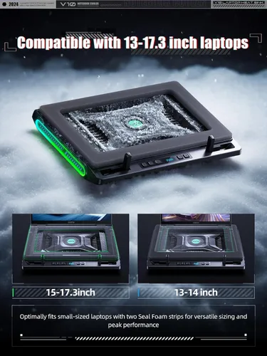 Vista 11 de llano V10 Almohadilla de Refrigeración para Laptop de Juegos, Enfriador de Laptop RGB con Potente Ventilador Turbo Externo de 4.72 Pulgadas