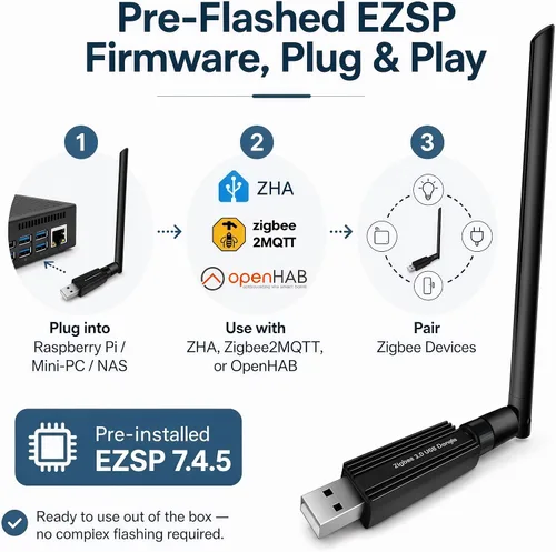 Vista 3 de Zigbee 3.0 USB Dongle MG24, coordinador y puerta de enlace de Zigbee Compatible con el asistente doméstico conectar zbt-2 Soporta Home Assistant