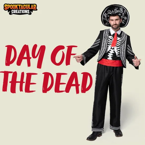 Vista 2 de Spooktacular Creations Disfraz de señor mariachi para hombre adulto, para fiesta de disfraces de Halloween, Día de los Muertos, XXL