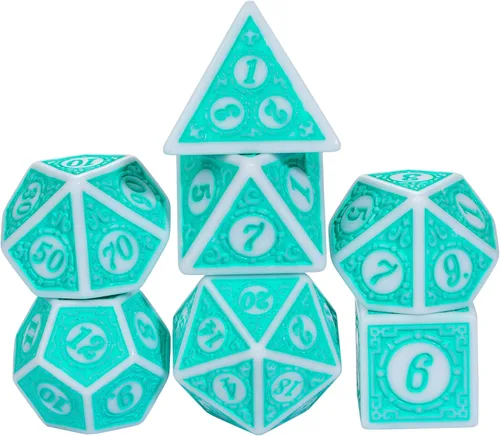 Vista 10 de Juego de 10 dados poliédricos DND (70 piezas) con 2 bolsas de cuero, juego de dados D&D para Calabozos y Dragones, juegos de mesa RPG
