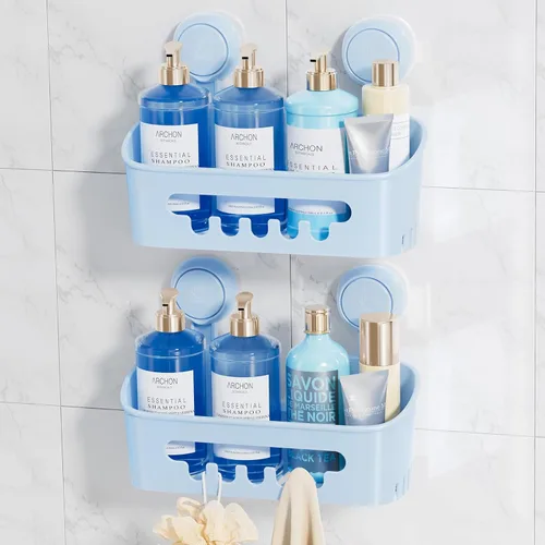 Vista 14 de LEVERLOC Paquete de 2 ventosas para ducha, organizador de ducha, estante de baño extraíble, succión de almacenamiento, potente capacidad máxima