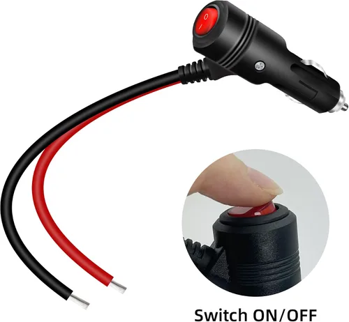Vista 2 de Adaptador de enchufe de encendedor de cigarrillos de 12 V, 24 V, 16 AWG, resistente, 15 A, repuesto macho a cable desnudo con interruptor