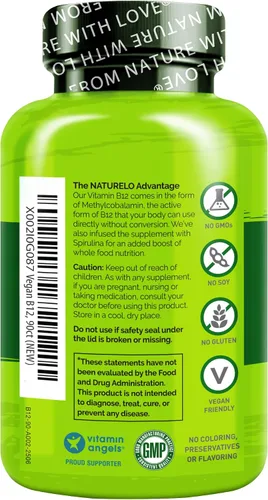 Vista 8 de NATURELO B12 vegano - Metil B12 con espirulina orgánica - Vitamina B12 de alta potencia 1000 mcg metilcobalamina - Apoya el estado de ánimo