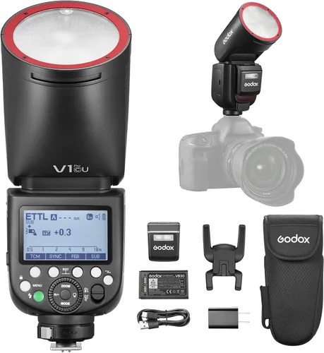 Vista 11 de Godox V1Pro-S TTL Flash para Sony, 76Ws cabeza redonda Speedlite, 1/8000s