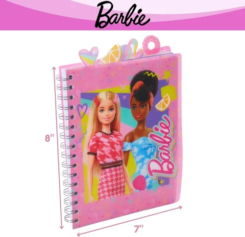 Vista 4 de Cuaderno de pestañas Barbie con espiral, lápiz boli, pestañas adhesivas, 96 páginas a rayas, rosa