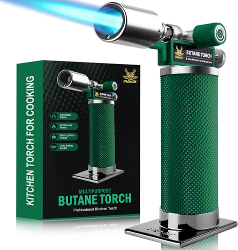 Vista 10 de RAVS Encendedor de butano, soplete de cocina recargable con llama ajustable y hebilla de seguridad, mini linterna de metal premium para hornear
