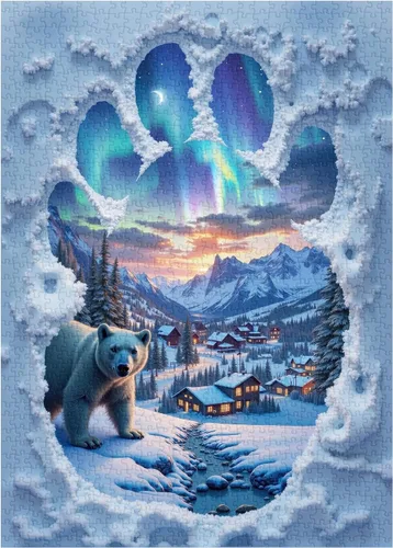 Vista 2 de Rompecabezas de oso polar para adultos de 1000 piezas, rompecabezas de paisaje de nieve blanca con animales artísticos, rompecabezas desafiante