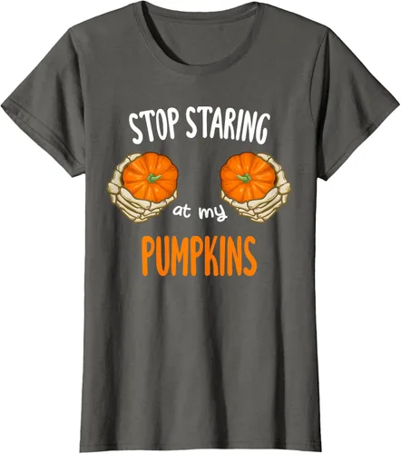 Vista 7 de Stop Staring at My Pumpkins for Hot Witches, camiseta de brasier de Halloween, Negro