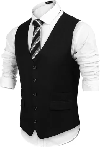 Vista 4 de COOFANDY Chaleco de traje para hombre, chaleco de vestir formal, ajustado, buesiness boda