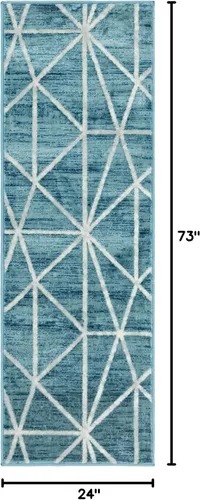 Vista 2 de Unique Loom Matrix Trellis Collection - Alfombra geométrica (2 pies x 6 pies 1 pulgada, azul/azul claro)
