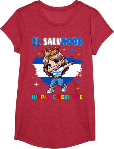 Vista 58 de Camiseta infantil El Salvador Dabbing Girl Hispanic Heritage Celebration, Negro