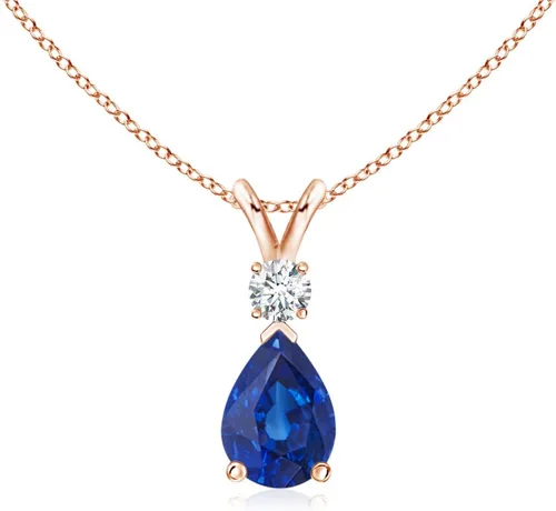 Vista 98 de Angara Colgante de lágrima de zafiro azul natural con diamante en plata/oro macizo de 14 quilates/platino Cumpleaños, compromiso, aniversario