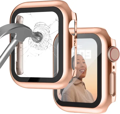Vista 14 de Adepoy Paquete de 8 fundas con protector de pantalla de vidrio templado compatible con Apple Watch SE3 SE2 SE Series 6/5/4 de 1.575 pulgadas