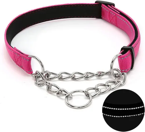 Vista 16 de Martingale - Collar para perro con cadena de acero inoxidable, collar reflectante de nailon acolchado suave ajustable, cadena resistente sin