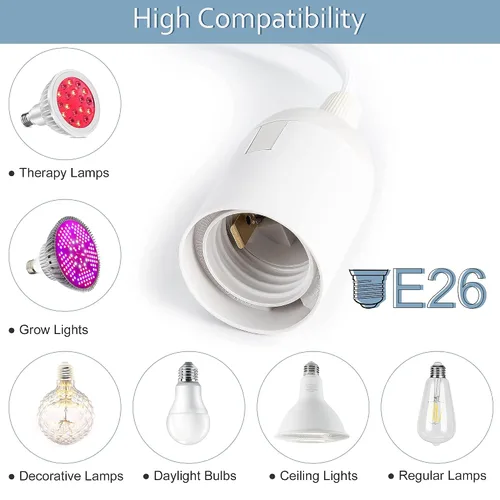 Vista 7 de JACKYLED Cable de Extensión para Linterna Colgante de 15 Pies UL 360W con Enchufe E26 E27 Botón de Encendido/Apagado para Iluminación Colgante