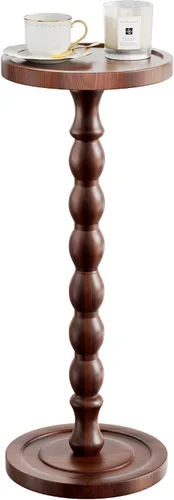 Vista 8 de Mesa auxiliar redonda pequeña, mesa de madera de acacia para espacios pequeños, mesas decorativas modernas, mesas auxiliares de café con pedestal
