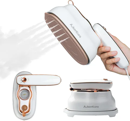 Vista 8 de Vaporizador para ropa, vaporizador y plancha 2 en 1, vaporizador portátil de mano para viajes, 1200W, se calienta en 15s para tamaño de viaje