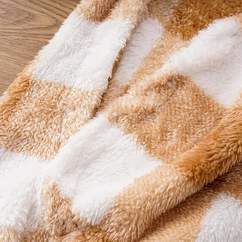 Vista 8 de MIEKISA Mameluco peludo a cuadros con capucha para bebés, niños y niñas, otoño e invierno