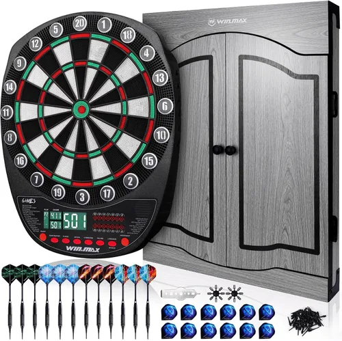 Vista 11 de WIN.MAX Tablero electrónico de dardos de punta suave, juego de pantallas LED, 3 idiomas con 12 dardos 100 puntas adaptador de corriente