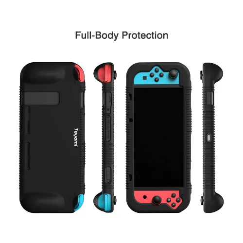 Vista 3 de Teyomi Protective Silicone Case for Nintendo Switch, Grip Cover with Tempered Glass Screen Protector, 2 Storage Slots for Game Cards