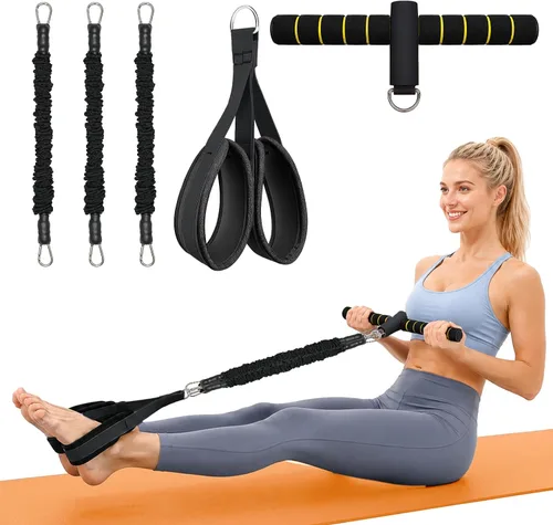 Vista 8 de Pedal Resistance Band with Handles, 6-Tubes Natural Rubber Exercise Bands Upgrade Foot Pedal Resistance Bands for Working Out, Multifunction