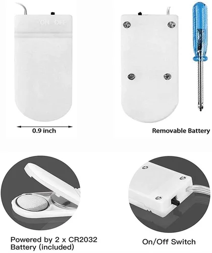 Vista 3 de Guirnalda de luces LED, funciona con pilas, luz de luciérnaga estrellada de 6.6 pies, 20 LED, impermeable, alambre de cobre plateado, mini luz