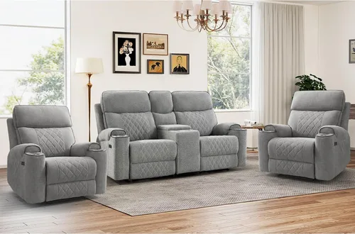 Vista 14 de HAOMARKETS Silla reclinable eléctrica para adultos con puerto USB, sofás reclinables eléctricos de tela suave con portavasos de metal, sillas