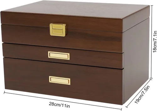 Vista 5 de LOYALHEARTDY Joyero de madera de 3 capas, organizador grande para mujeres, para anillos, collares, aretes, pulseras, caja de almacenamiento