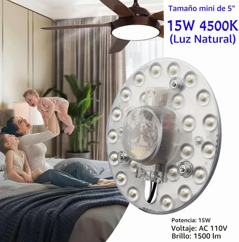 Vista 2 de Kit de luz LED de 15 W de repuesto para ventilador de techo de montaje empotrado, panel de tablero de reequipamiento del motor LED, 4500K