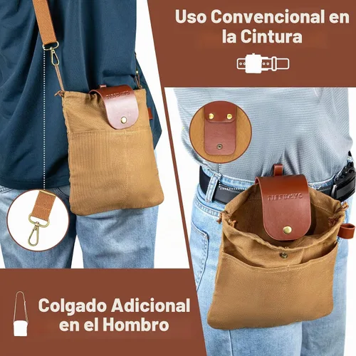Vista 4 de Bolsa de forrajeo de lona encerada para acampar al aire libre, bolsa de forrajeo resistente al agua, plegable, de hongos marrones, bolsa